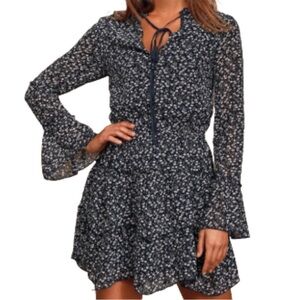 Lulu's Navy Floral Long Sleeve Dress